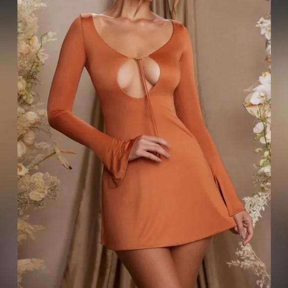 NWT Oh Polly Cosette Long Sleeve Cut Out A-Line Mini Dress - Picture 3 of 9